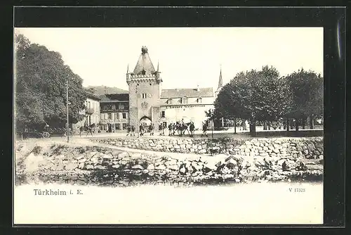 AK Türkheim / Elsass, Ortspartie mit Gasthaus zum Storchen