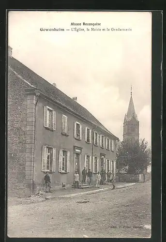 AK Gewenheim, L`Eglise, la Mairie et la Gendarmerie