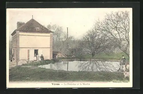 AK Véron, La Fontaine et le Moulin