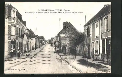 AK Saint-Aubin-sur-Yonne, Rue principale formée par la Route de Paris à Genève, Côte rapide