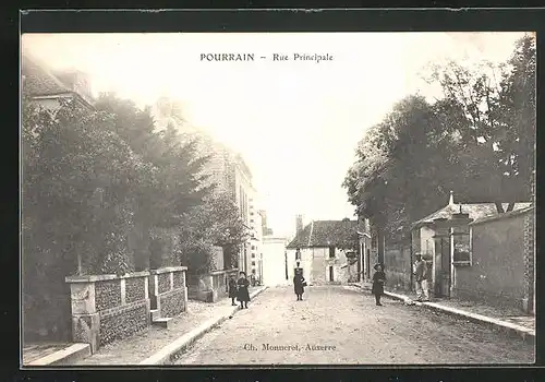 AK Pourrain, Rue Principale, Strassenpartie