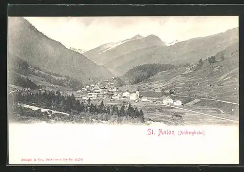 AK St. Anton, Ortsansicht, Arlbergbahn