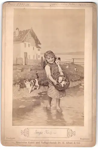 Fotografie E. Albert & Co., München, Gemälde nach R. Hirth, kleines Mädchen mit jungen Katzen