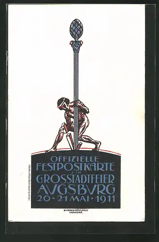 Künstler-AK Ganzsache Bayern PP27C12: Augsburg, Grossstadtfeier 1911