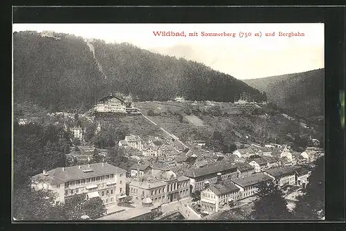 AK Wildbad, Blick auf Sommerberg mit Bergbahn und Ort
