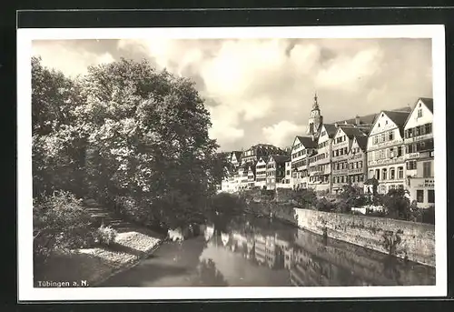 AK Tübingen a. N., Häuser mit Geschäften am Fluss