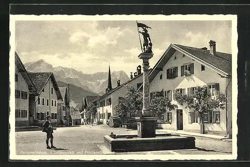 AK Partenkirchen, Floriansplatz mit Brunnen