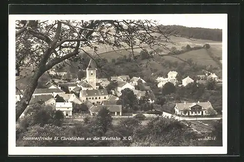 AK St. Christophen a. d. Westbahn, Blick von einer Anhöhe auf den Ort