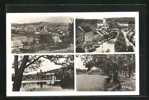 AK Litschau, Hauptplatz aus der Vogelschau, Ortsansicht