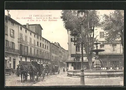 AK Castres, Entrèe de la Rue Henri IV et Coin de la Place Nationale