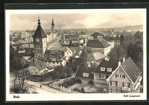 AK Wels, Teilansicht mit Kirchen aus der Vogelschau