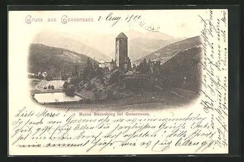 AK Gossensass, Blick auf die Ruine Strassburg