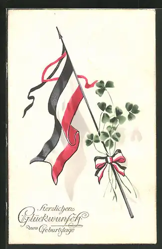 AK Fahne mit Schleife und Kleeblättern, Geburtstagsgruss