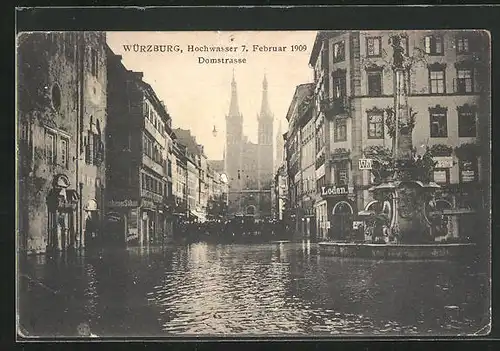 AK Würzburg, Hochwasser in der Domstrasse 1909