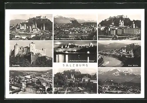 AK Salzburg, Altstadt, Festung, Staatsbrücke
