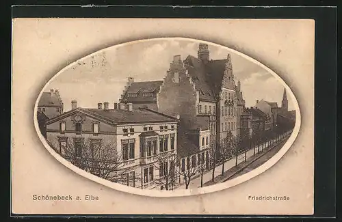 Passepartout-AK Schönebeck a. Elbe, Friedrichstrasse mit Häusern