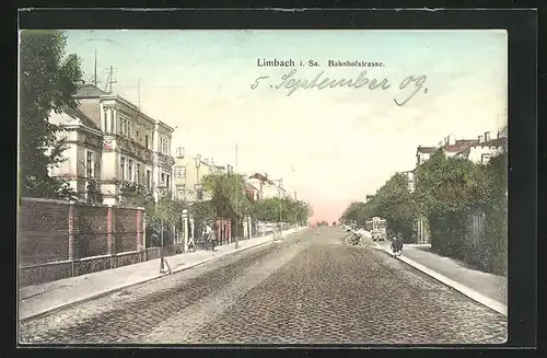 AK Limbach i. Sa., Bahnhofstrasse mit Villen