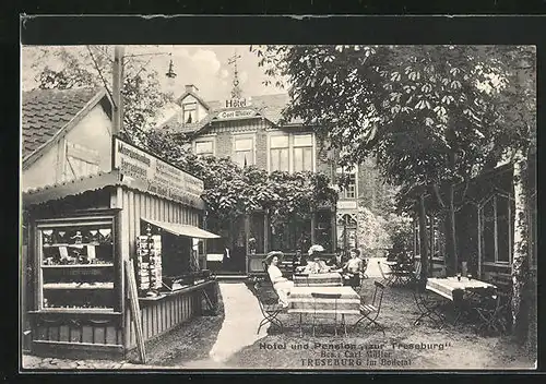 AK Treseburg i. Bodetal, Hotel und Pension Zur Tresebrug, Gartencafé