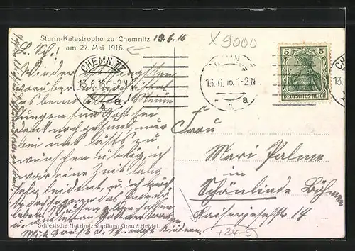 AK Chemnitz, Sturm-Katastrophe am 27. Mai 1916, Hochwasser, Zerstörte Häuser