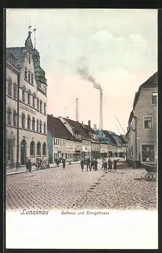 AK Lunzenau, Rathaus und Städtische Sparkasse in der Königstrasse