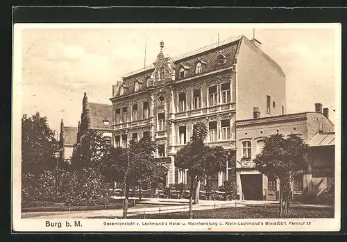 AK Burg, Gesamtansicht von Lachmund`s Hotel und Weinhandlung und Klein-Lachmund`s Bierstüb`l