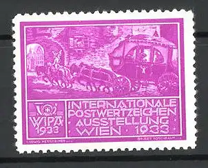 Reklamemarke Wien, Internationale Postwertzeichen-Ausstellung 1933, Postkutsche passiert das Stadttor