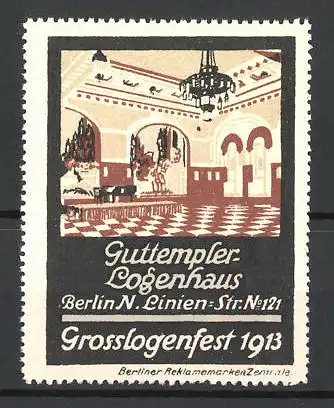 Reklamemarke Berlin, Grosslogenfest 1913, Guttempler-Logenhaus, Innenansicht, Linienstr. 121