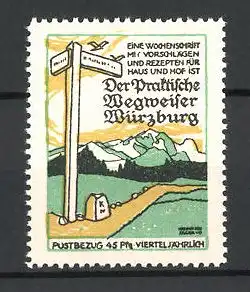 Künstler-Reklamemarke Heinrich Jäger, Der praktische Wegweiser, Würzburg, Wegweiser zum Gebirge