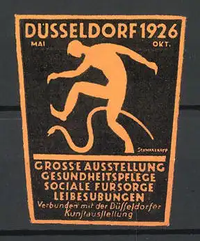 Künstler-Reklamemarke Schwarzkopf, Düsseldorf, Grosse Ausstellung f. Gesundheitspflege 1926, Mann mit Schlange