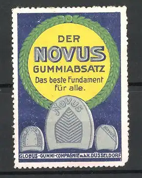 Reklamemarke Novus Gummiabsatz ist das beste Fundament für alle, Globus-Gummi-Compagnie Düsseldorf, Absätze