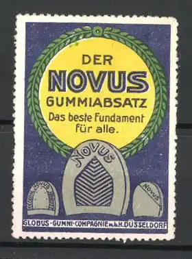 Reklamemarke Novus Gummiabsatz ist das beste Fundament für alle, Globus-Gummi-Compagnie Düsseldorf, Absätze