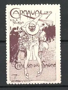 Reklamemarke Chalon-sur-Saone, Carnaval 1913, Stadtbewohner und verkleideter Clown