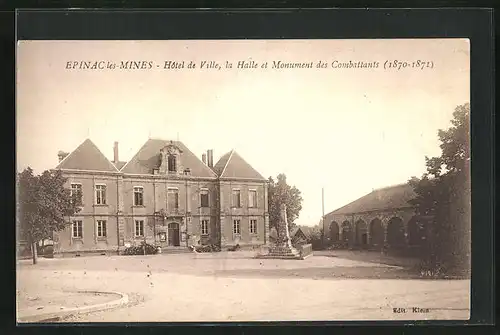 AK Epinac-les-Mines, Hotel de Ville, la Hatte et Monument des Combattants