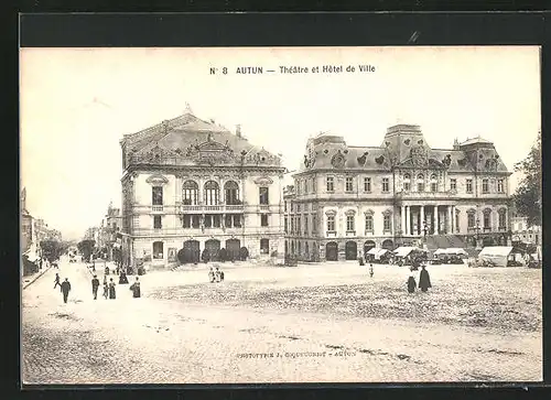 AK Autun, Théatre et Hotel de Ville