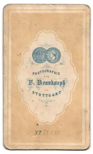 Fotografie Fr. Brandseph, Stuttgart, Dame im Gründerzeitkleid mit weisser Haube