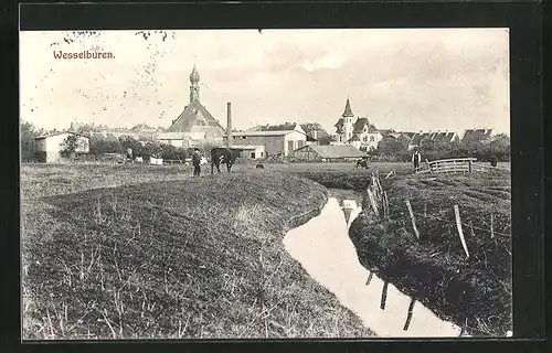 AK Wesselburen, Panoramablick zum Ort