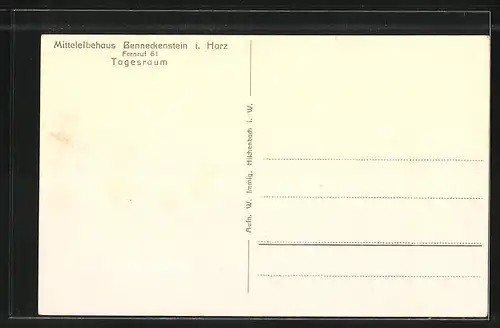 AK Benneckenstein i. Harz, Mittelelbehaus mit Tagesraum