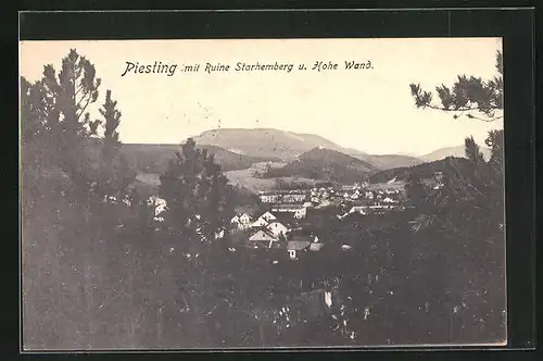 AK Piesting, Totale mit Ruine Starhemberg und Hohe Wand