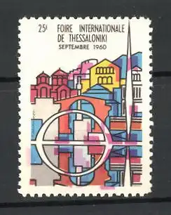Reklamemarke Thessaloniki, 25. Foire Internationale 1960, farbenfrohe Stadtansicht