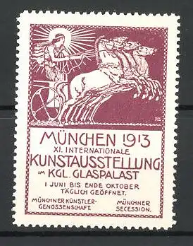 Reklamemarke München, XI: Internationale Kunstausstellung 1913, Göttin Eos im Pferdewagen
