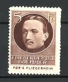 Reklamemarke Fliegerleutnant Boehmer, Portrait, für's Fliegerheim