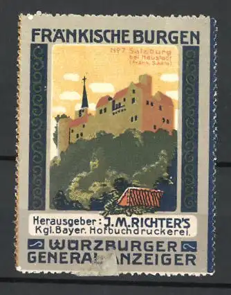 Reklamemarke Würzburger General-Anzeiger, Hofbuchdruckerei J. M. Richter, Serie Fränkische Burgen, No. 7, Salzburg