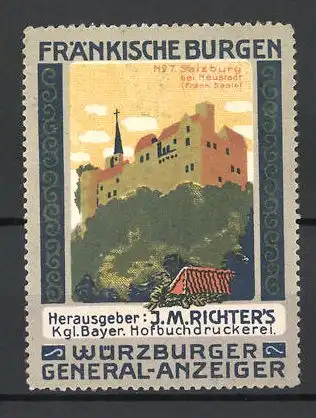 Reklamemarke Würzburger General-Anzeiger, Hofbuchdruckerei J. M. Richter, Serie Fränkische Burgen, No. 7, Salzburg