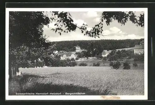 AK Herrndorf-Hetzdorf, Ortsansicht mit Bergschlösschen