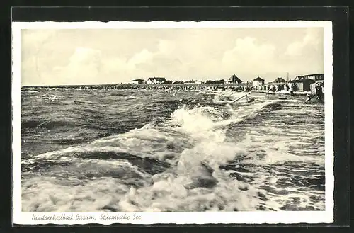 AK Nordseebad Büsum, Szene am Strand zu stürmischer See