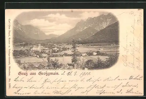 AK Grossgmain, Talpanorama mit Kirche