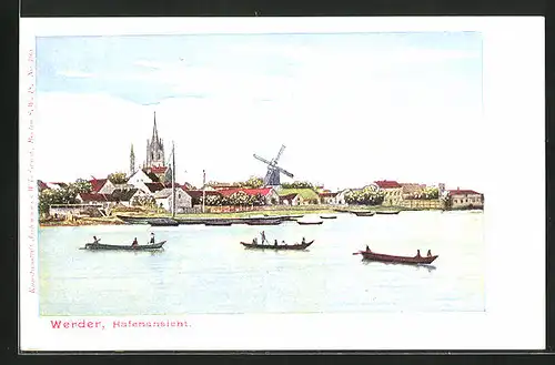 AK Werder a.d.H., Hafenansicht mit der Windmühle