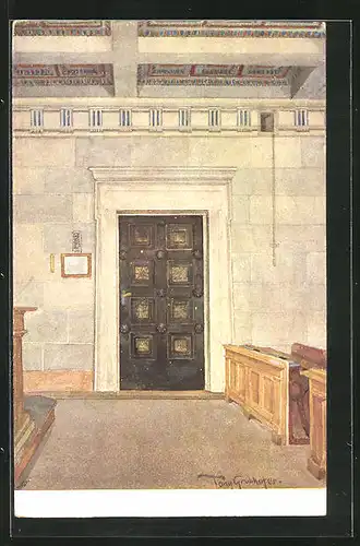 Künstler-AK Berndorf, Lehrzimmer im dorischen Stil, Schulgebäude