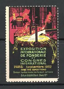 Reklamemarke Paris, Exposition Internationale de Fonderie et Congrés International 1932, Blick in eine Schmiede