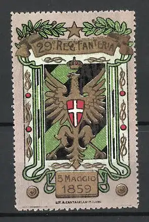 Reklamemarke 29. Reggimento Fanteria, italienisches Militärwappen 1859